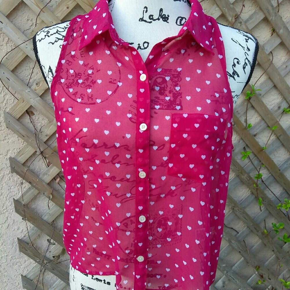 Aeropostale pink sheer button down sleeveless Sz M
